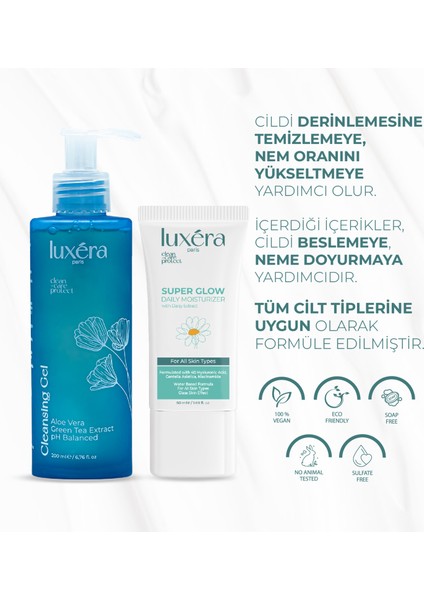 Temizleyici, Ferahlatıcı, Nemlendirici Vegan Cilt Bakım Seti - Temizleme Jeli + Nemlendirici modelleri