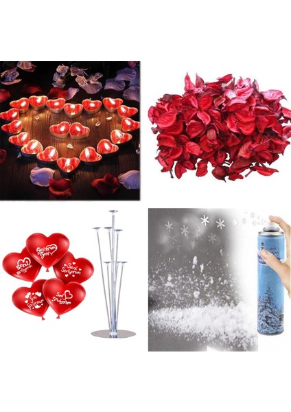 Sevgililer Günü Parti Seti - Gül Yapraklı Sevgili Parti Seti - Romantik Sürpriz Seti NO01