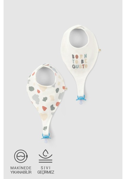 2'li Sıvı Geçirmez Organik Pamuk Emzik Tutucu Önlük Seti Animal Desenli