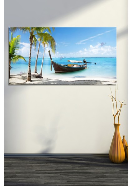 Tropikal Okyanus Sahil Tekne Manzara Kanvas Tablo (6 Farklı Ölçü) indirimleri