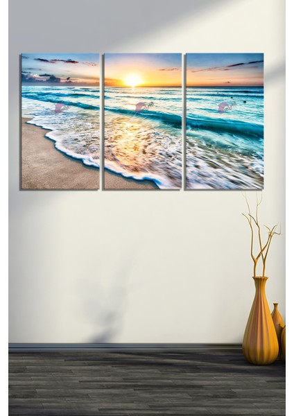 Gün Batımı Deniz Sahil Manzara Kanvas Tablo Seti (4 Farklı Ölçü) fiyatları
