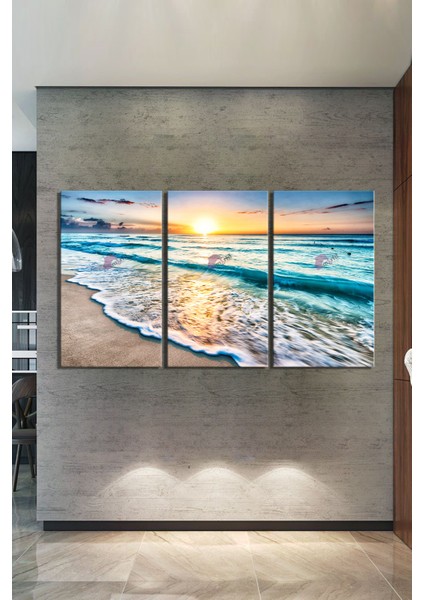 Gün Batımı Deniz Sahil Manzara Kanvas Tablo Seti (4 Farklı Ölçü) modelleri