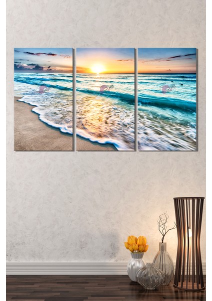 Gün Batımı Deniz Sahil Manzara Kanvas Tablo Seti (4 Farklı Ölçü) fırsatları