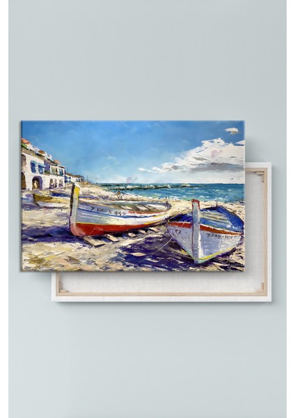 Balıkçı Tekneleri Ada Akdeniz Köy Manzara Kanvas Tablo ( 6 Farklı Ölçü ) modelleri
