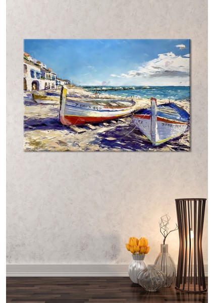 Balıkçı Tekneleri Ada Akdeniz Köy Manzara Kanvas Tablo ( 6 Farklı Ölçü ) indirimleri