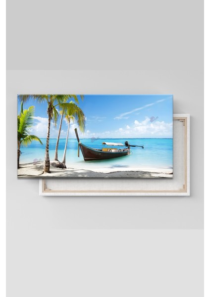 Tropikal Okyanus Sahil Tekne Manzara Kanvas Tablo (6 Farklı Ölçü) fiyatları