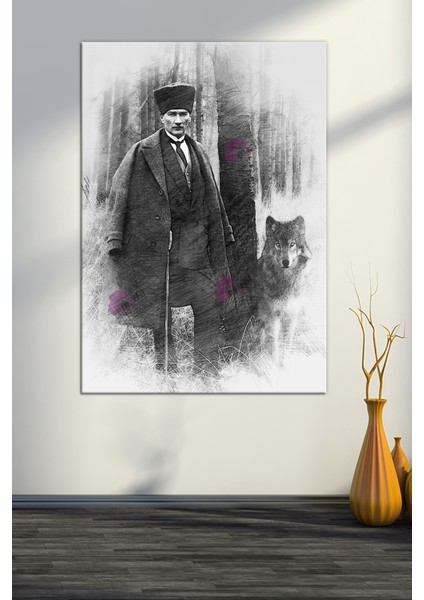 Atatürk Mustafa Kemal Karakalem Efektli Kanvas Tablo Okullara Işyerlerine Uygun (8 Farklı Ölçü) modelleri