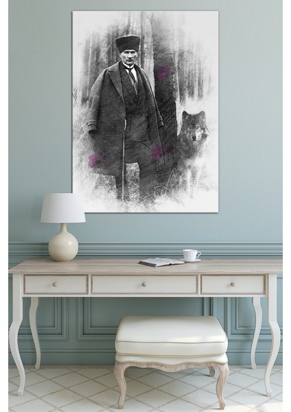 Atatürk Mustafa Kemal Karakalem Efektli Kanvas Tablo Okullara Işyerlerine Uygun (8 Farklı Ölçü) fırsatları