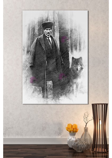 Atatürk Mustafa Kemal Karakalem Efektli Kanvas Tablo Okullara Işyerlerine Uygun (8 Farklı Ölçü) indirimleri