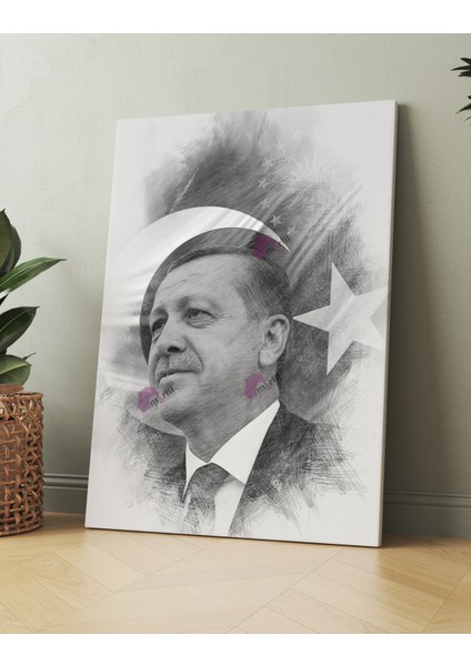 Recep Tayyip Erdoğan Başkan Erdoğan Karakalem Efektli Rte Kanvas Tablo (7 Farklı Ölçü)
