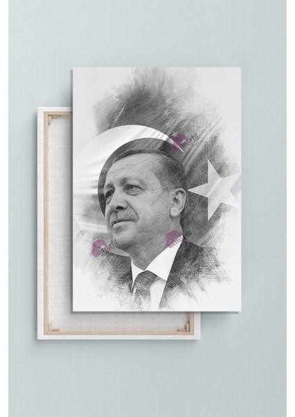 Recep Tayyip Erdoğan Başkan Erdoğan Karakalem Efektli Rte Kanvas Tablo (7 Farklı Ölçü)