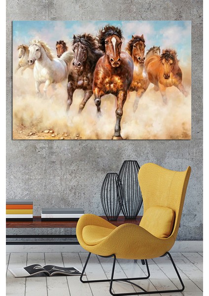 Koşan Atlar Yağlıboya Efektli Hayvan Sanatsal Dekoratif Kanvas Tablo (8 Farklı Ölçü) fiyatları