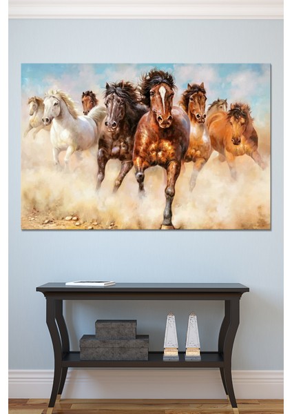 Koşan Atlar Yağlıboya Efektli Hayvan Sanatsal Dekoratif Kanvas Tablo (8 Farklı Ölçü) modelleri