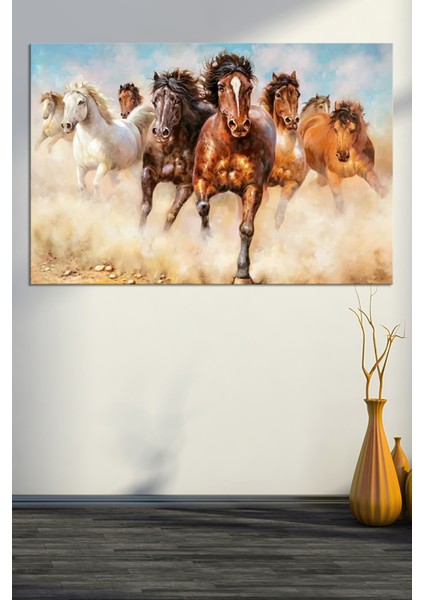 Koşan Atlar Yağlıboya Efektli Hayvan Sanatsal Dekoratif Kanvas Tablo (8 Farklı Ölçü) fırsatları