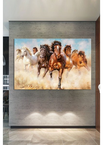 Koşan Atlar Yağlıboya Efektli Hayvan Sanatsal Dekoratif Kanvas Tablo (8 Farklı Ölçü) indirimleri