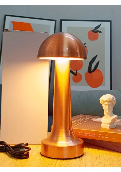Cata Modern Mantar Bakır Masa Lambası Dokunmatik 3 Renk Dimi Modlu Sarjlı Bronz Kablosuz