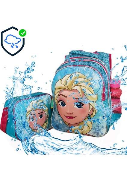 Mavi Frozen Elsa Sırt Çantası + Beslenme - Elsa Ilkokul Çantası Karlar Ülkesi Kız Çocuk Okul Çantası