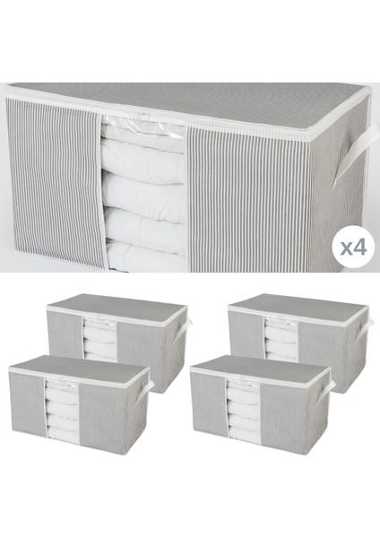 4 Adet Mega Boy Pencereli Çizgi Desen Baskılı Yorgan Düzenleyici Hurç 90x50x50 cm