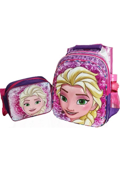 Mor Frozen Elsa Sırt Çantası + Beslenme - Elsa Ilkokul Çantası Karlar Ülkesi Kız Çocuk Okul Çantası