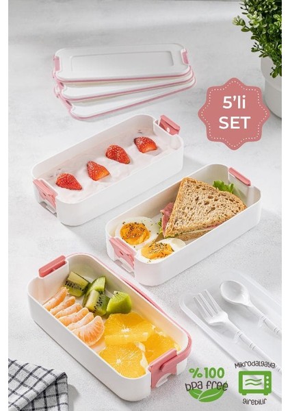 Pembe 3 Katlı Bölmeli Öğrenci Beslenme Okul Saklama Kabı Iş Lunch Box Piknik Kabı Kahvaltılık