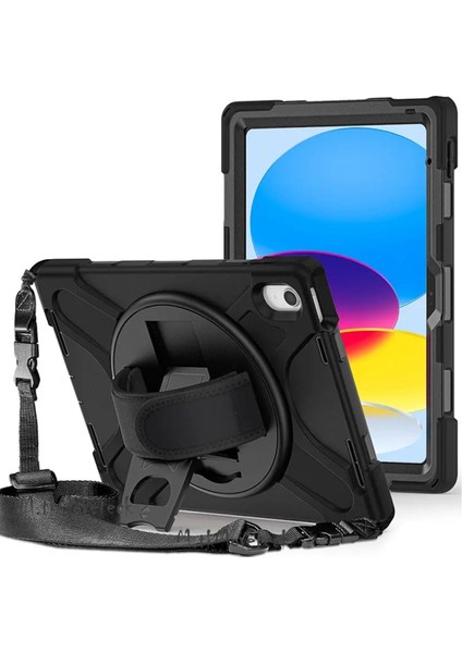 Apple Ipad 10.nesil 10.9" Uyumlu Kılıf Defender Standlı Yumuşak Renkli Silikon Boyun Askılı Zırh 360 Kaplama Tank Kapak