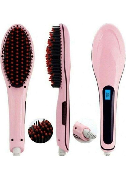 Aktif Market Elektrikli Saç Düzleştirici Tarak Fast Hair Straightener Pratik Pembe Saç Kurutma Tarağı