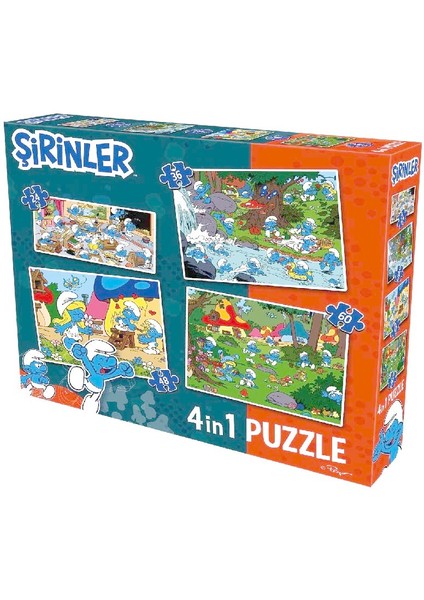 SRN7682 Şirinler 4 Ü 1 Arada Puzzle - 24 36 48 60 Parça