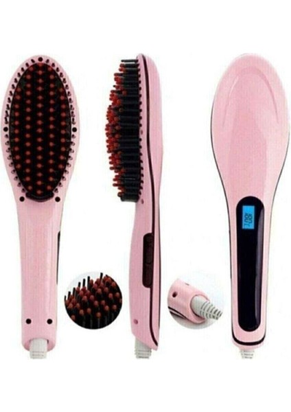 Profesyonel Elektrikli Saç Düzleştirici Tarak Fast Hair Straightenerr Pembe Tarak