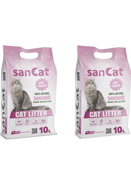 Sancat Bebek Pudrası Kokulu Premium Beyaz Kedi Kumu 10 lt x 2 Adet