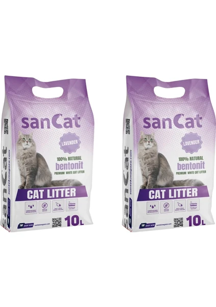 Sancat Lavanta Kokulu Premium Beyaz Kedi Kumu 10 lt x 2 Adet