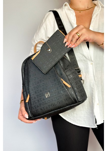 Büyük Boy Günlük Kullanamına Uygun 9 Bölmeli Siyahtaba Kombin Kadın Sırt Çantası 4040