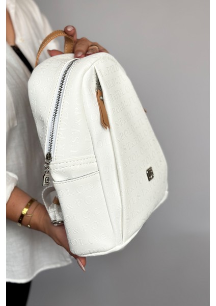 Büyük Boy Günlük Kullanamına Uygun 9 Bölmeli Beyaz Taba Kadın Sırt Çantası 4040 fiyatları