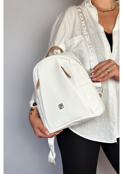 Büyük Boy Günlük Kullanamına Uygun 9 Bölmeli Beyaz Taba Kadın Sırt Çantası 4040 modelleri