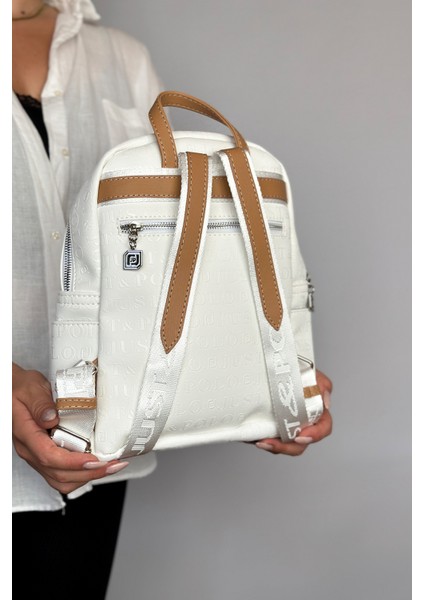 Büyük Boy Günlük Kullanamına Uygun 9 Bölmeli Beyaz Taba Kadın Sırt Çantası 4040 fırsatları