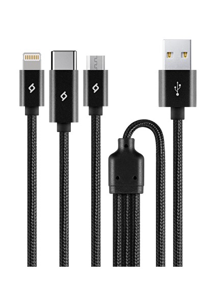 Alumicable Trio Şarj Kablosu 1 M Type-C Lightning Siyah Micro USB