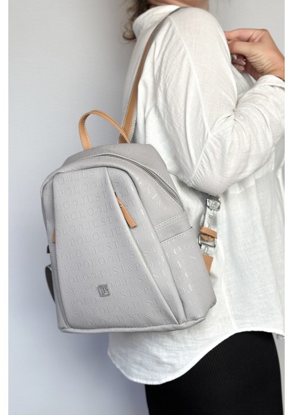 Büyük Boy Günlük Kullanamına Uygun 9 Bölmeli Gri Kadın Sırt Çantası 4040