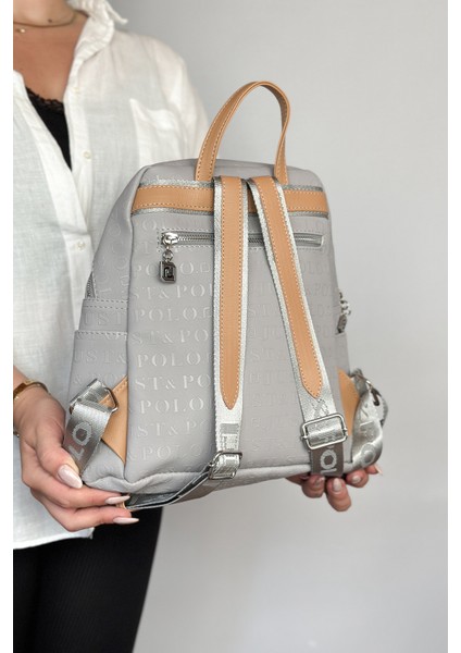 Büyük Boy Günlük Kullanamına Uygun 9 Bölmeli Gri Kadın Sırt Çantası 4040 modelleri