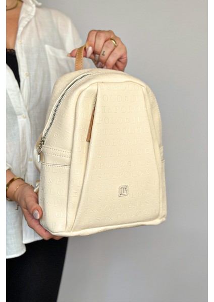 Büyük Boy Günlük Kullanamına Uygun 9 Bölmeli Krem Kadın Sırt Çantası 4040 modelleri
