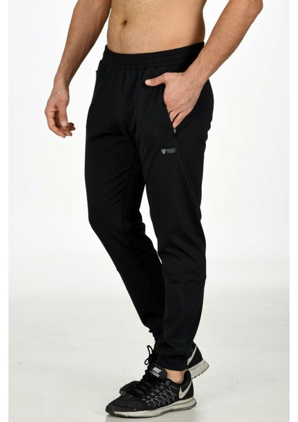 Siyah Erkek Cepli Manşetli Paça Micro Jarse Kumaş Eşofman Altı EDY201153S