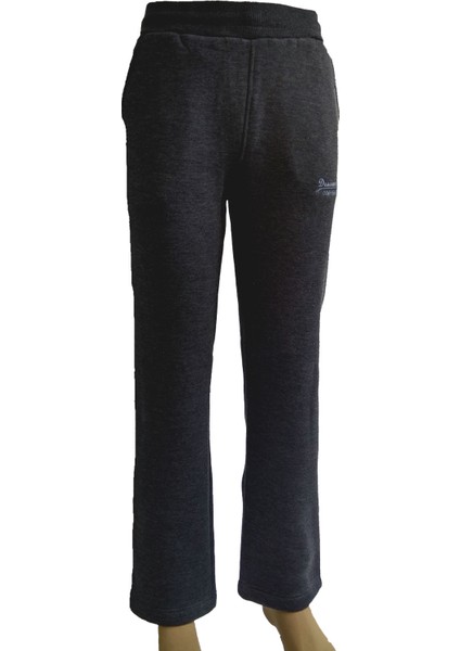 Kırçıllı Antrasit Kadın Üç Iplik Cepli Düz Paça Şardonlu Beli Lastikli Eşofman Altı 140