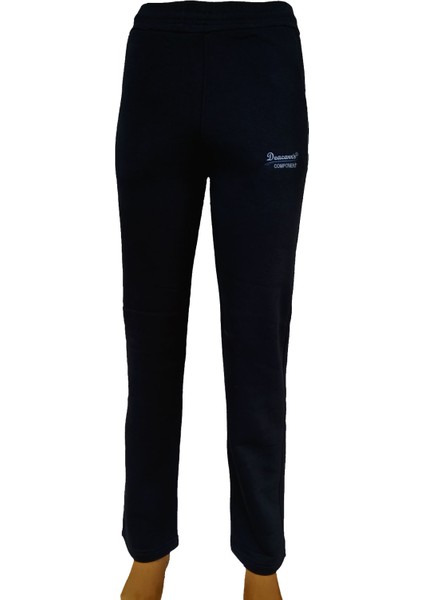 Siyah Kadın Üç Iplik Cepli Düz Paça Şardonlu Beli Lastikli Eşofman Altı 140