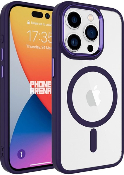 Apple iPhone 15 Pro Kılıf Wireless Şarj Özellikli Krom Magsafe Silikon Kılıf