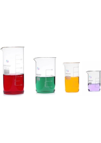 Uzun Form Cam Beher Seti - Isıya Dayanıklı - 1000ML-500ML-250ML-100ML - 4 Adetlik Set