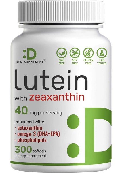 lutein With Zeaxanthin 40 mg 300 Softgels Plus Astaxanthin Omega 3s Phospholipids Essential Eye Vitamins Vision Health Support Lutein
