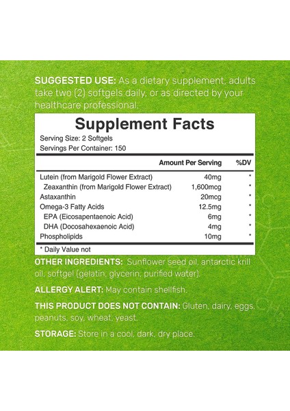 lutein With Zeaxanthin 40 mg 300 Softgels Plus Astaxanthin Omega 3s Phospholipids Essential Eye Vitamins Vision Health Support Lutein
