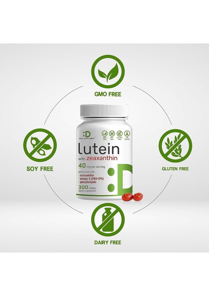 lutein With Zeaxanthin 40 mg 300 Softgels Plus Astaxanthin Omega 3s Phospholipids Essential Eye Vitamins Vision Health Support Lutein