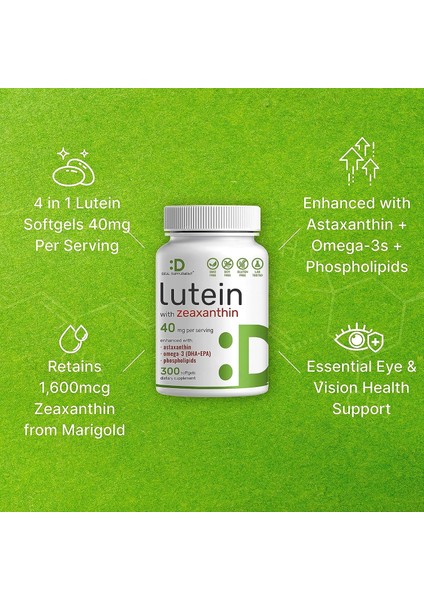 lutein With Zeaxanthin 40 mg 300 Softgels Plus Astaxanthin Omega 3s Phospholipids Essential Eye Vitamins Vision Health Support Lutein