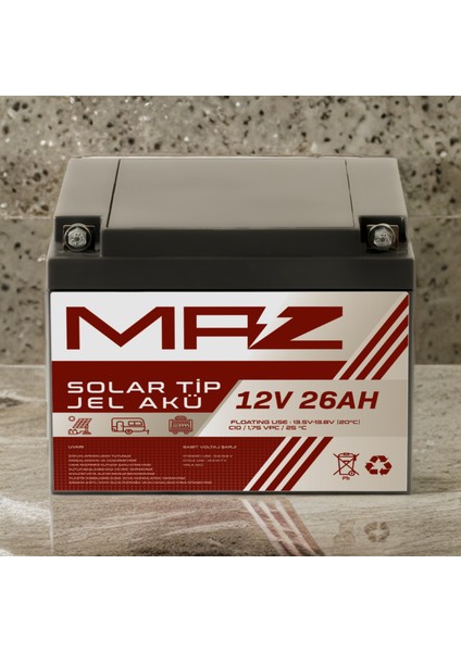12 Volt 26 Amper (Ah) Solar Jel Akü (Güneş Paneli Akü)