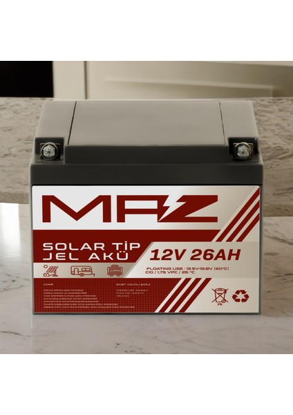 12 Volt 26 Amper (Ah) Solar Jel Akü (Güneş Paneli Akü)