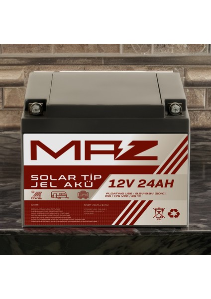 12 Volt 24 Amper (Ah) Solar Jel Akü (Güneş Paneli Akü)